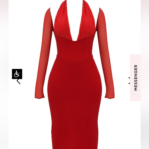 **SOLD** HOUSE OF CB Yasmin Scarlet Plunge Midi Dress - Picture 3 of 5